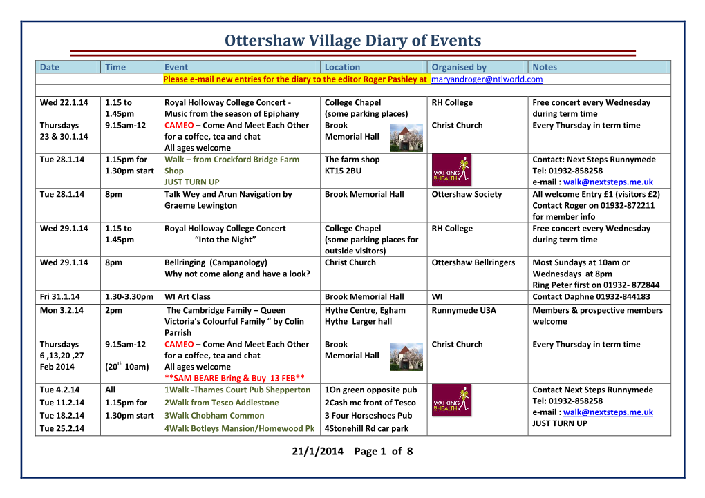 Ottershaw Village Diary of Events