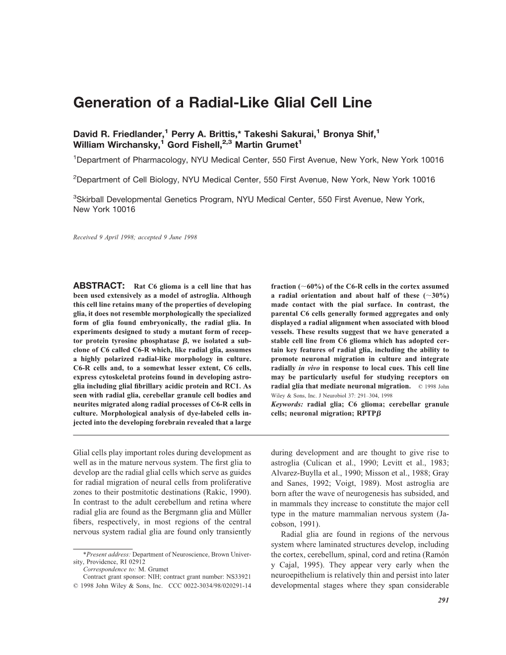 Generation of a Radial-Like Glial Cell Line