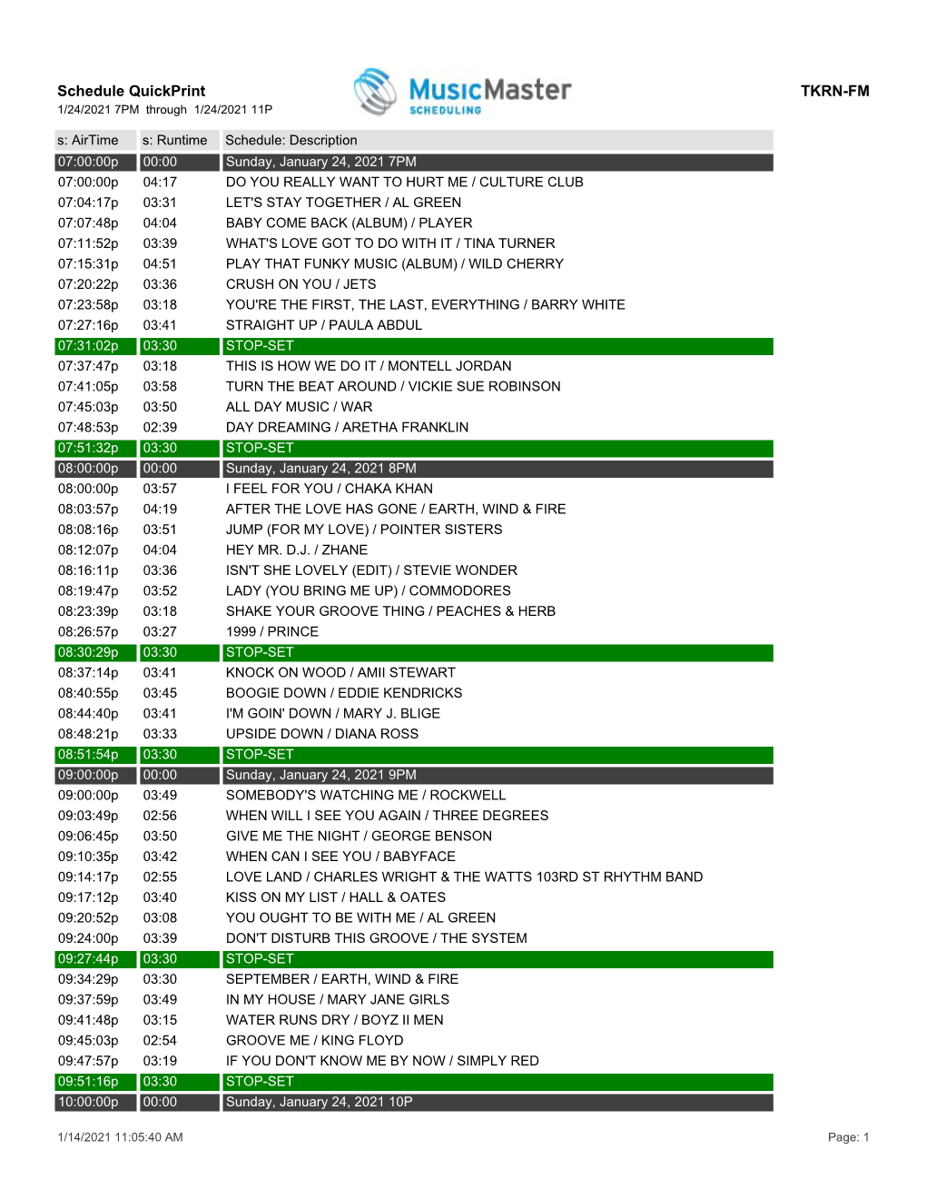 Schedule Quickprint TKRN-FM