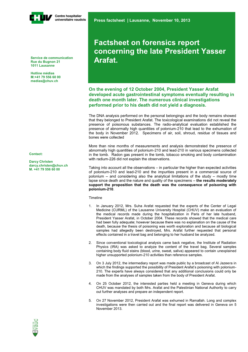 Factsheet on Forensics Report Concerning the Late President