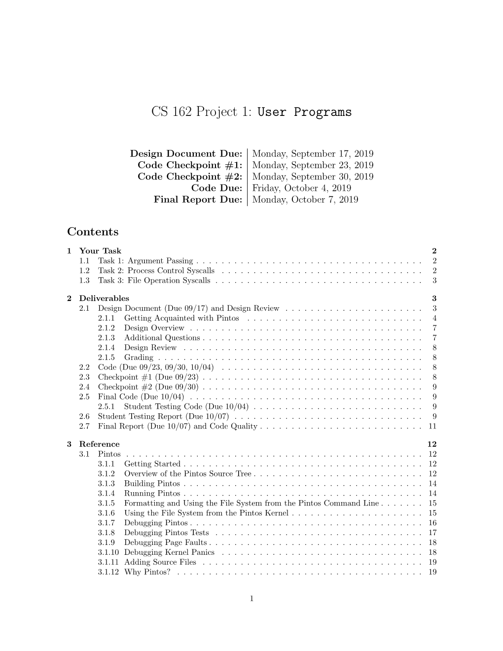 CS 162 Project 1: User Programs