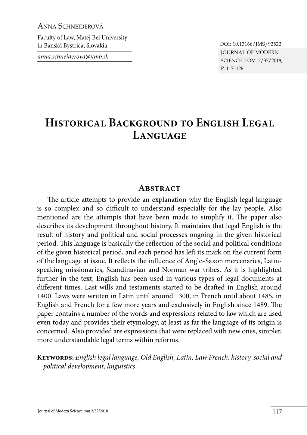 Historical Background to English Legal Language