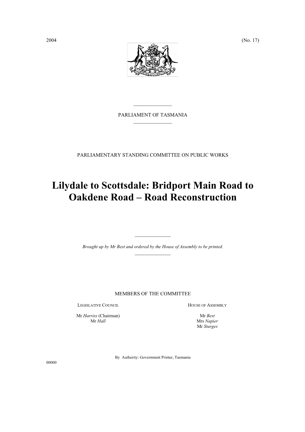 Lilydale to Scottsdale: Bridport Main Road to Oakdene Road – Road Reconstruction