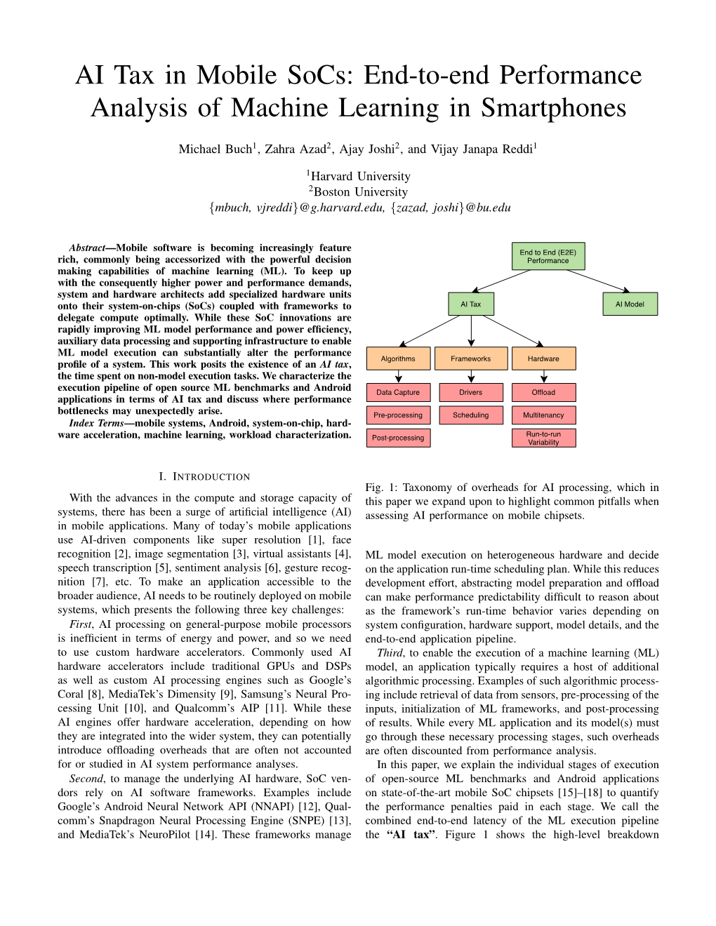 AI Tax in Mobile Socs: End-To-End Performance Analysis of Machine Learning in Smartphones