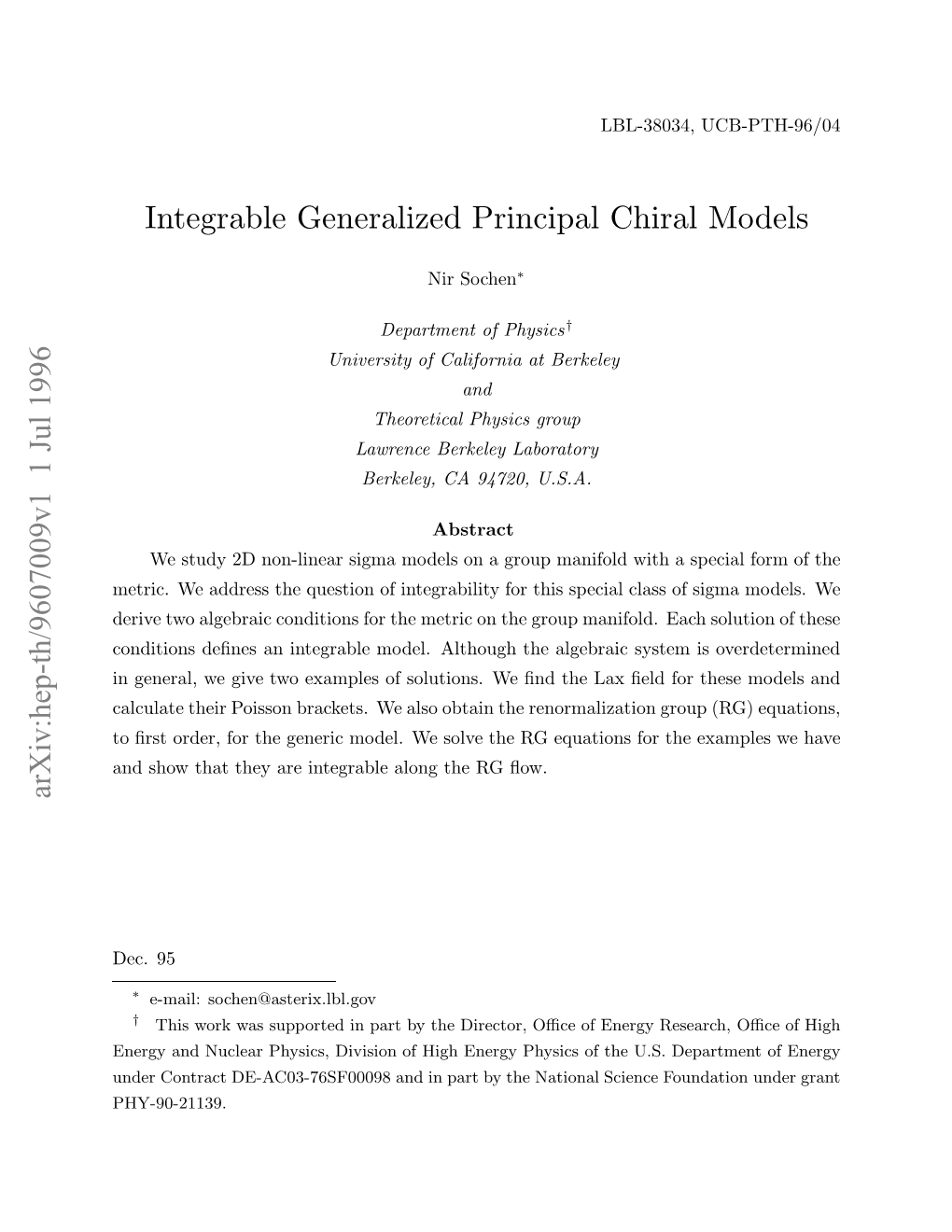 Integrable Generalized Principal Chiral Models