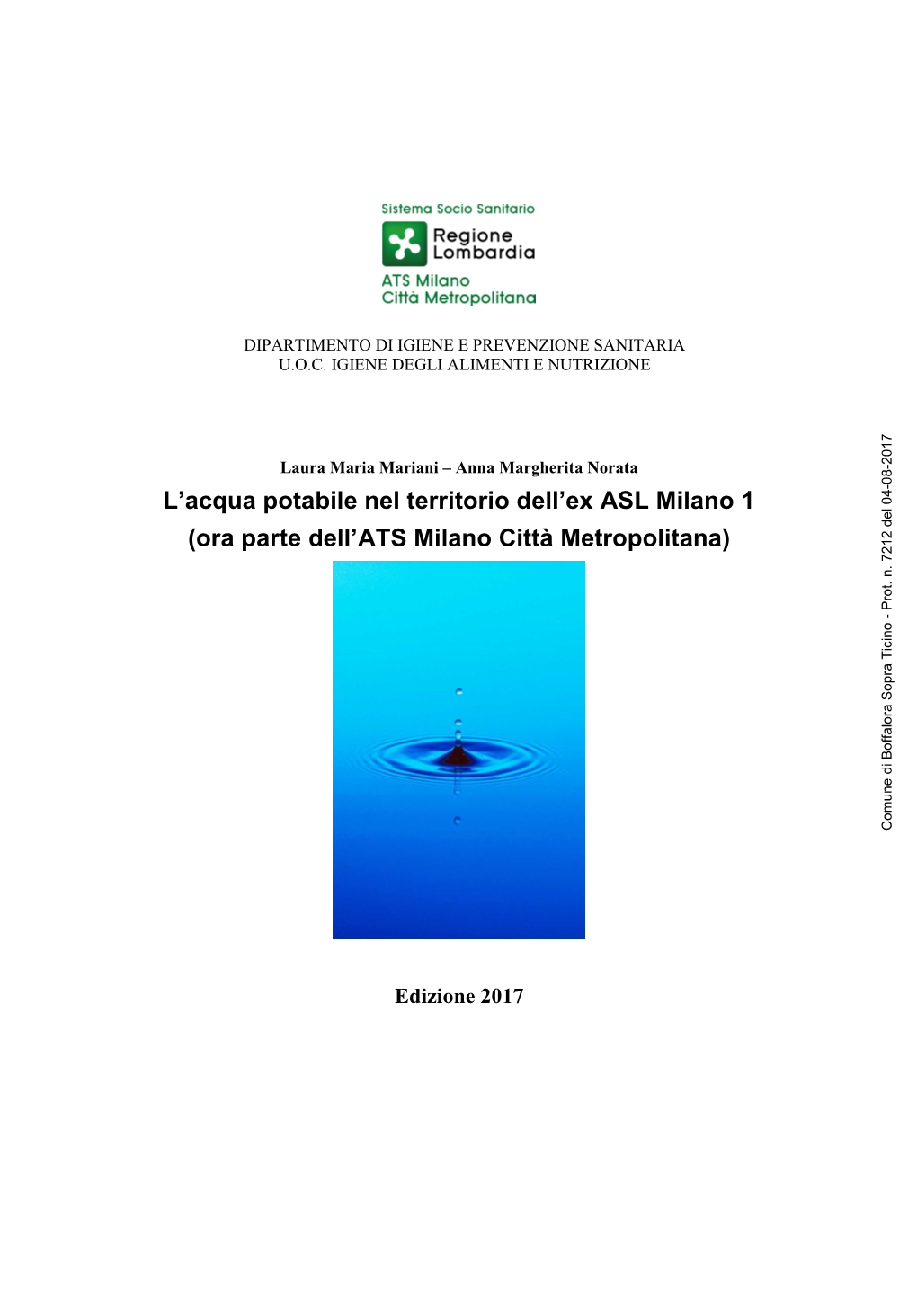 L'acqua Potabile Nel Territorio Dell'ex ASL Milano 1