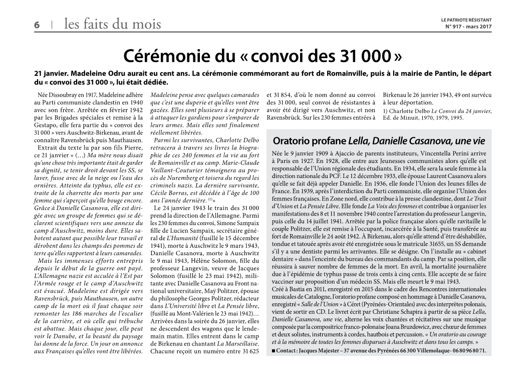 Cérémonie Du « Convoi Des 31 000 » 21 Janvier