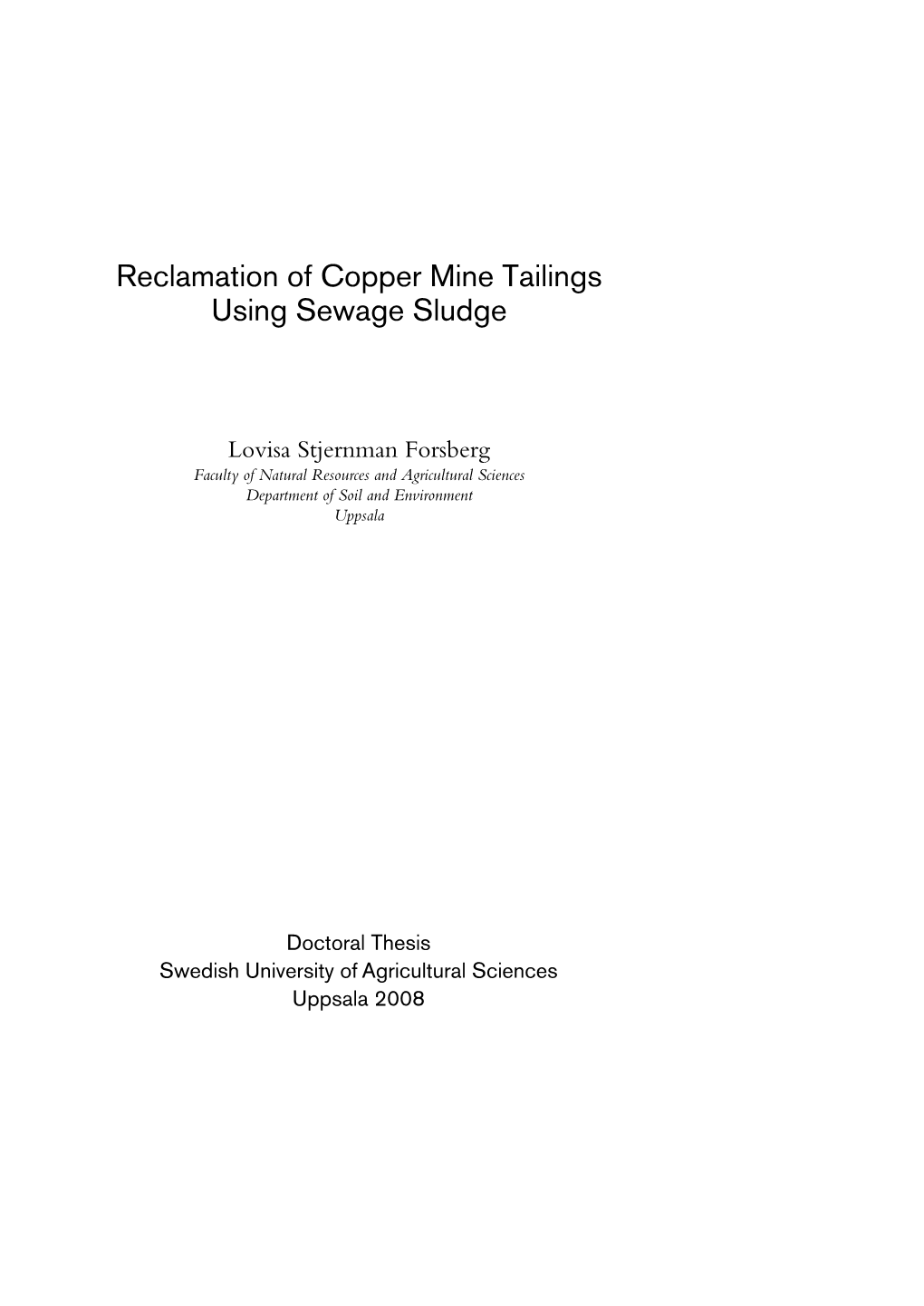 Reclamation of Copper Mine Tailings Using Sewage Sludge