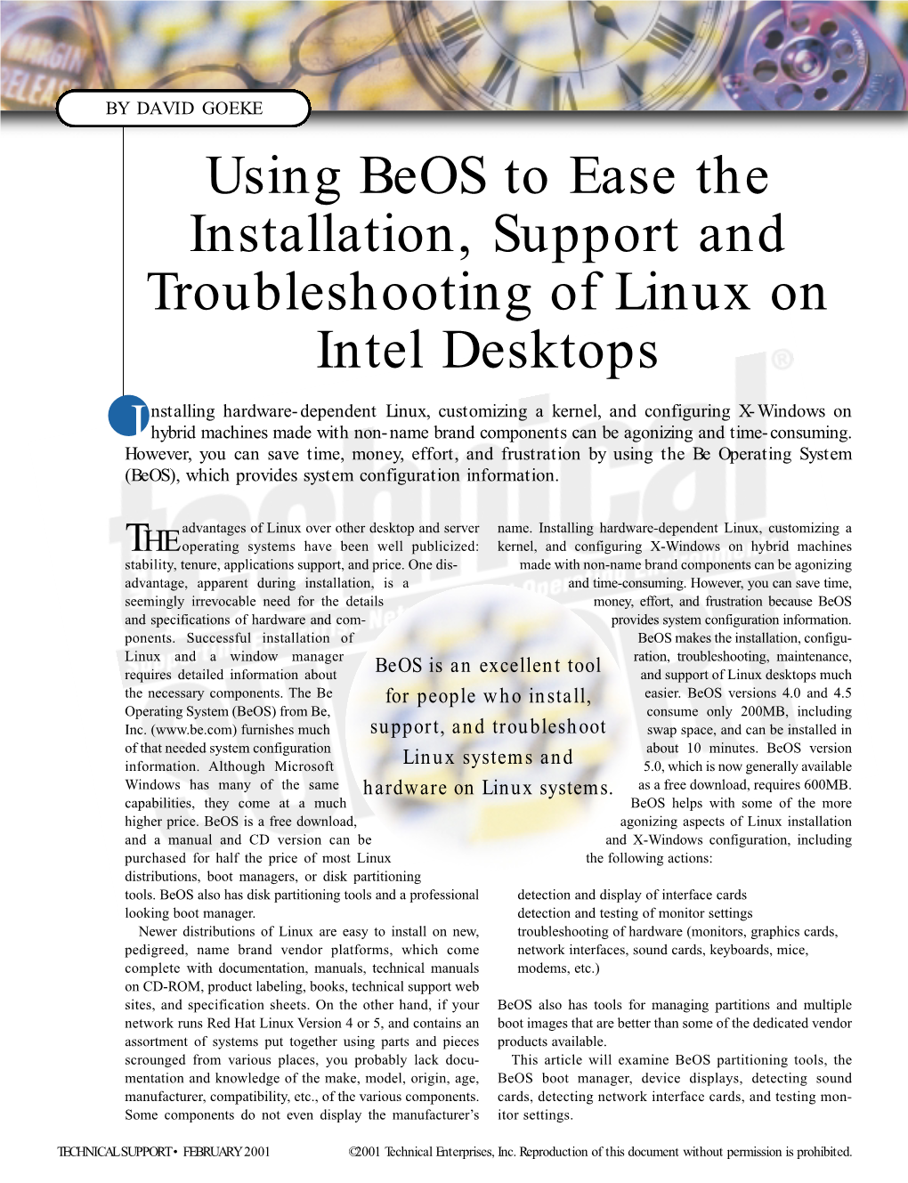 Using Beos to Ease the Installation, Support and Troubleshooting of Linux on Intel Desktops