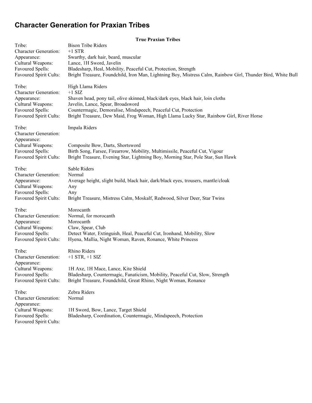 Character Generation for Praxian Tribes