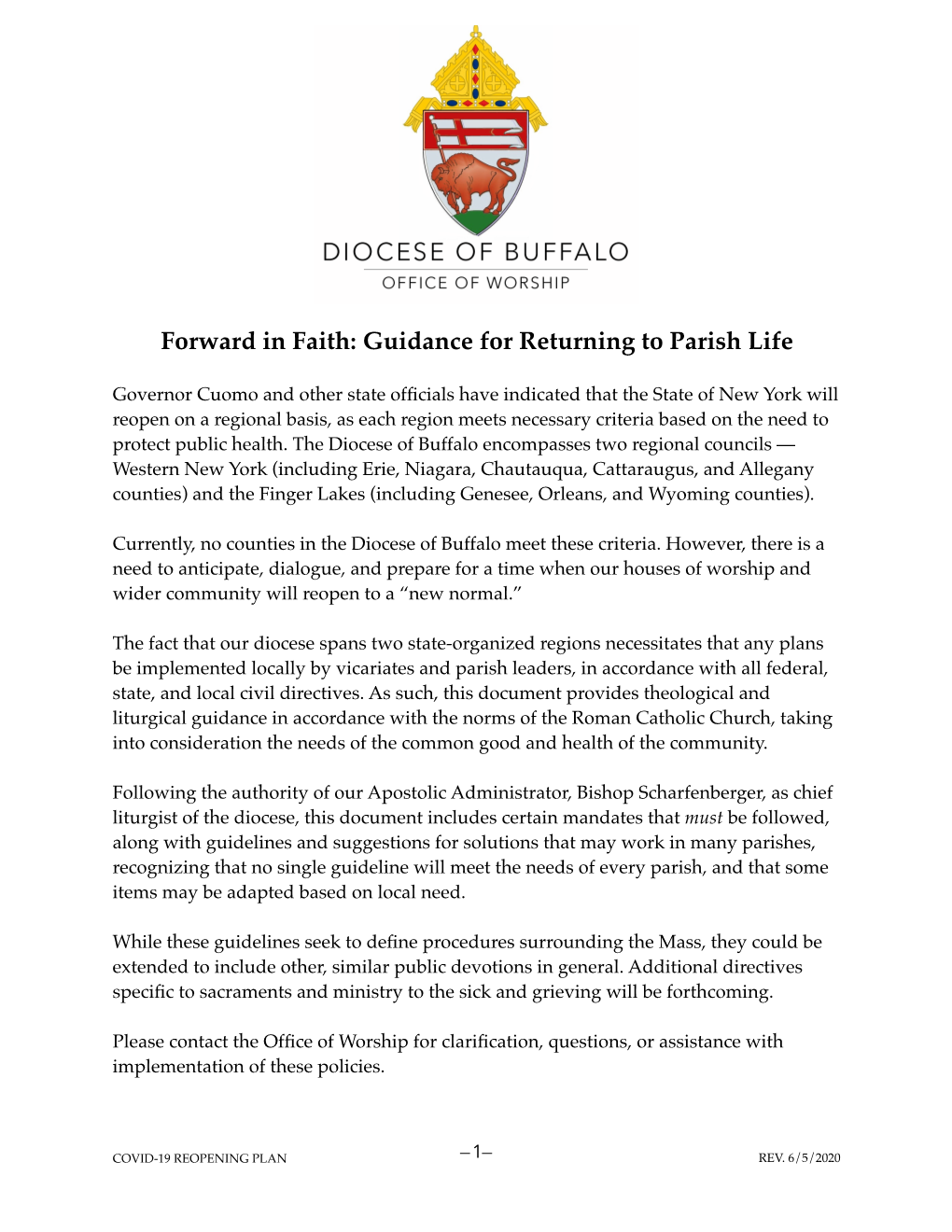 Forward in Faith: Guidance for Returning to Parish Life