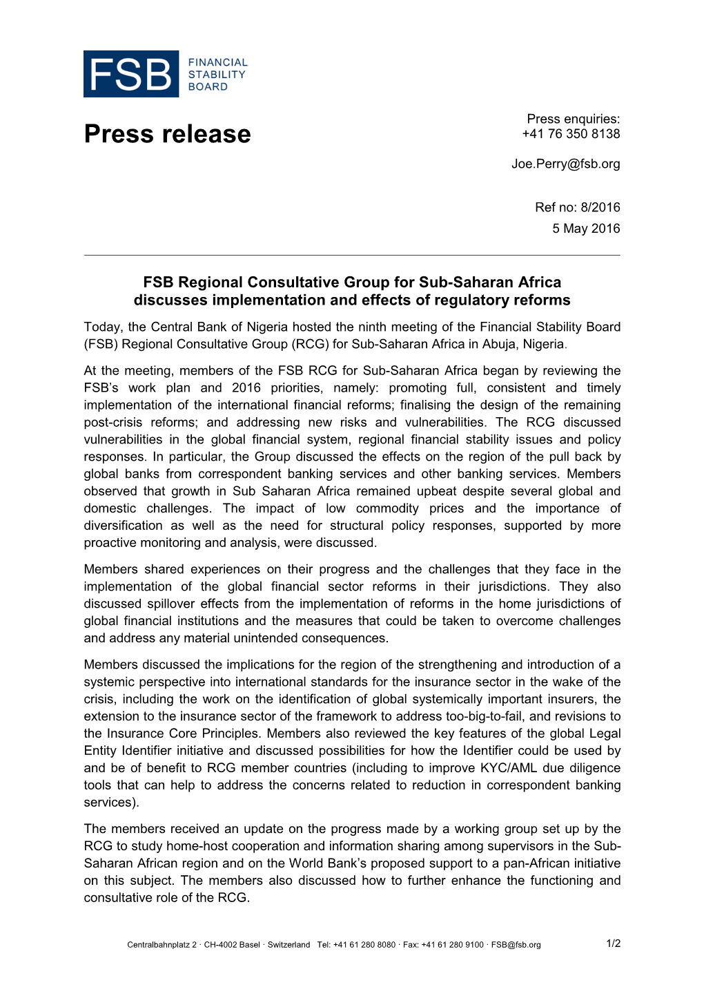 Press Release FSB RCG SSA 9Th Meeting