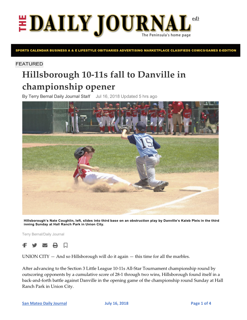 Hillsborough 10-‐‑11S Fall to Danville in Championship Opener