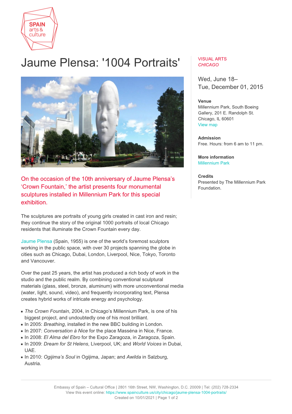 Jaume Plensa: '1004 Portraits' CHICAGO