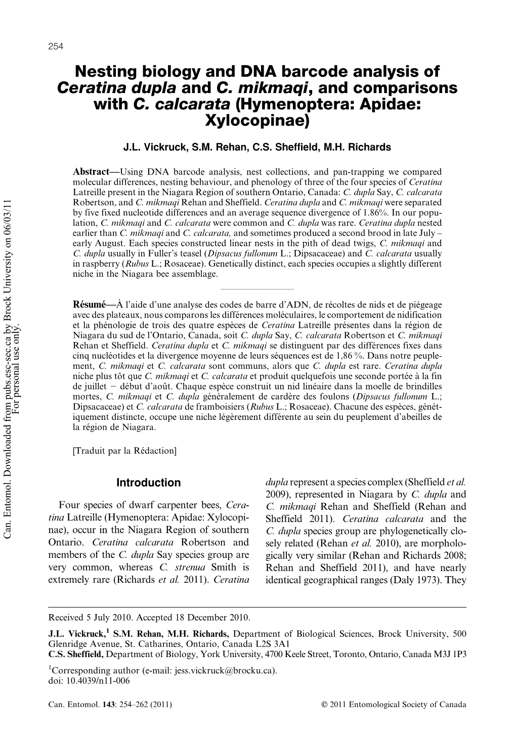 Nesting Biology and DNA Barcode Analysis of Ceratina Dupla and C