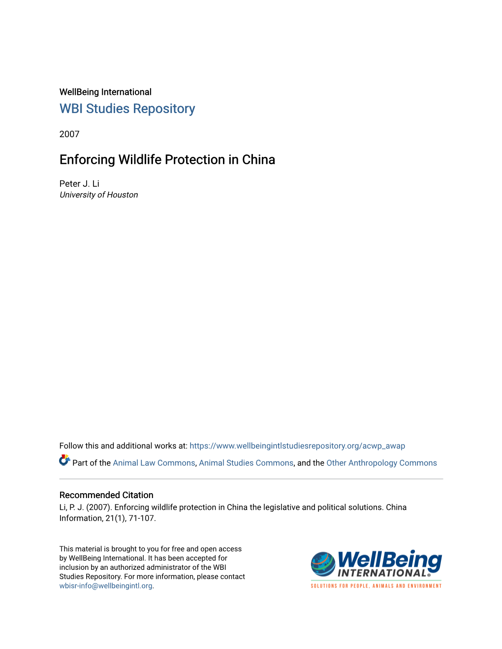 Enforcing Wildlife Protection in China