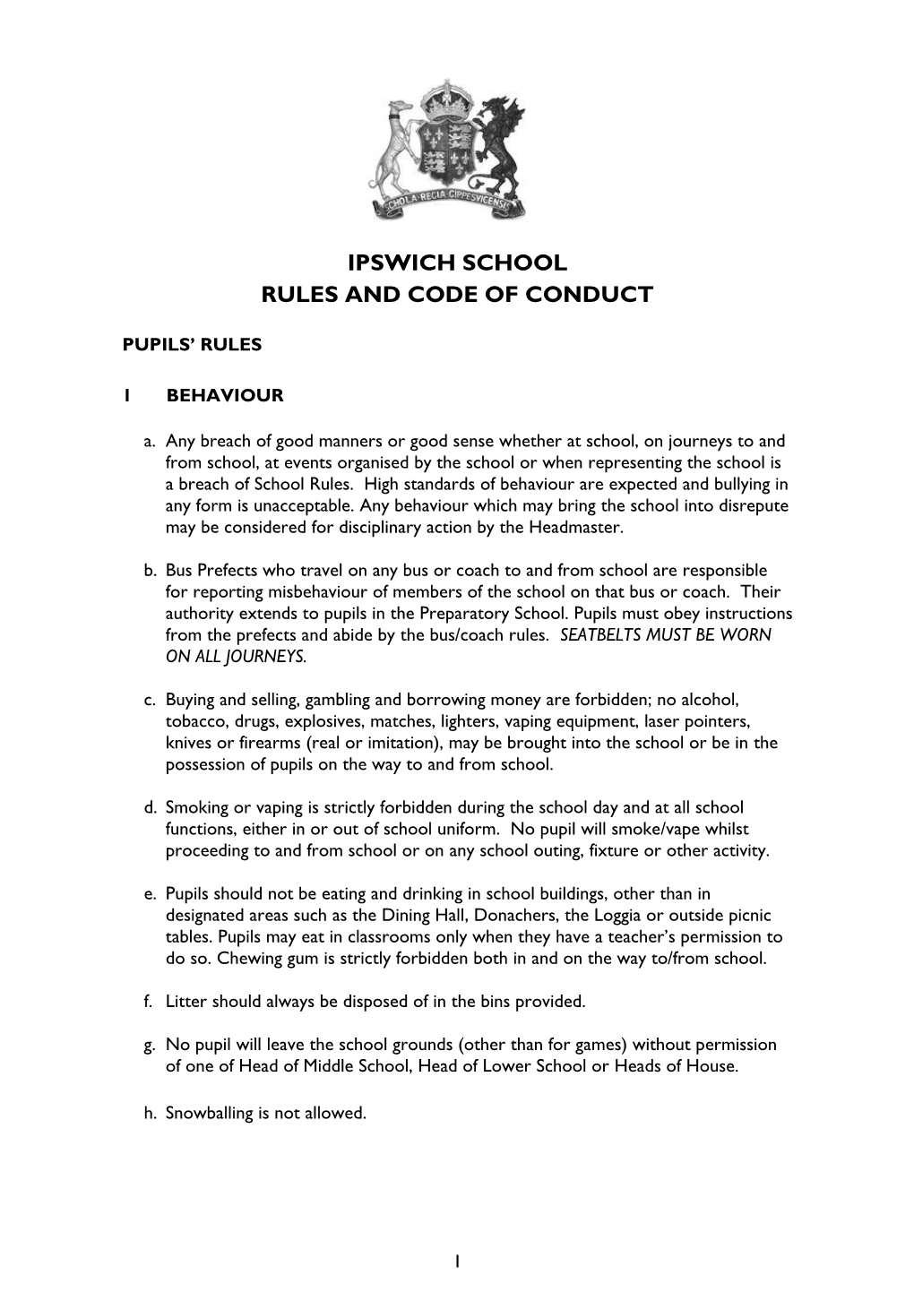 Ipswich School Rules and Code of Conduct