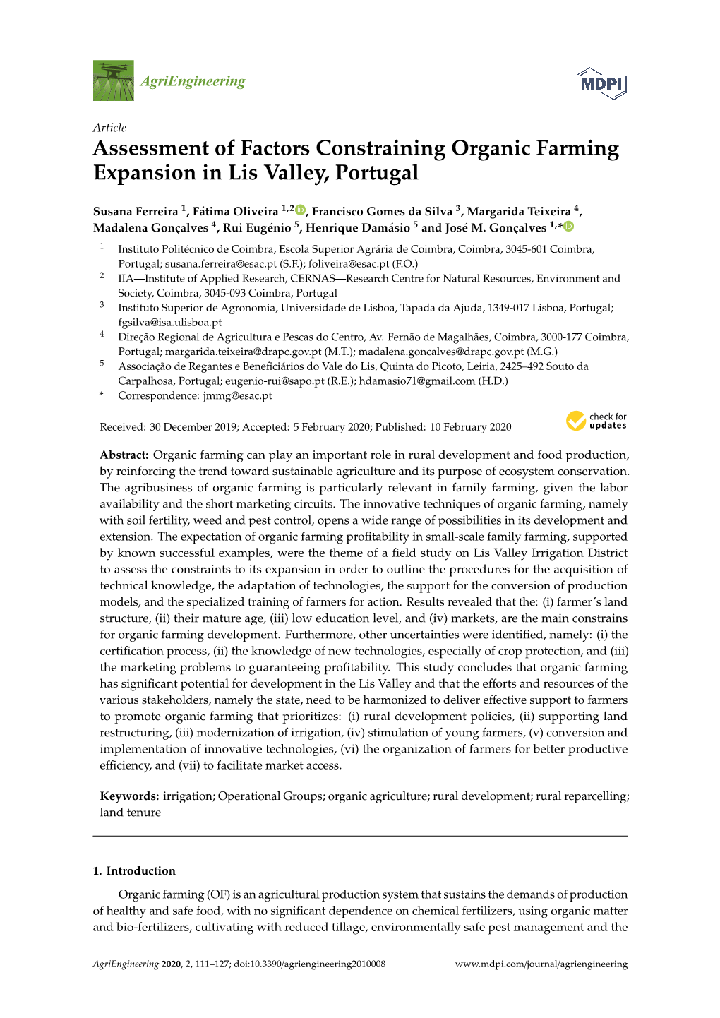 Assessment of Factors Constraining Organic Farming Expansion in Lis Valley, Portugal