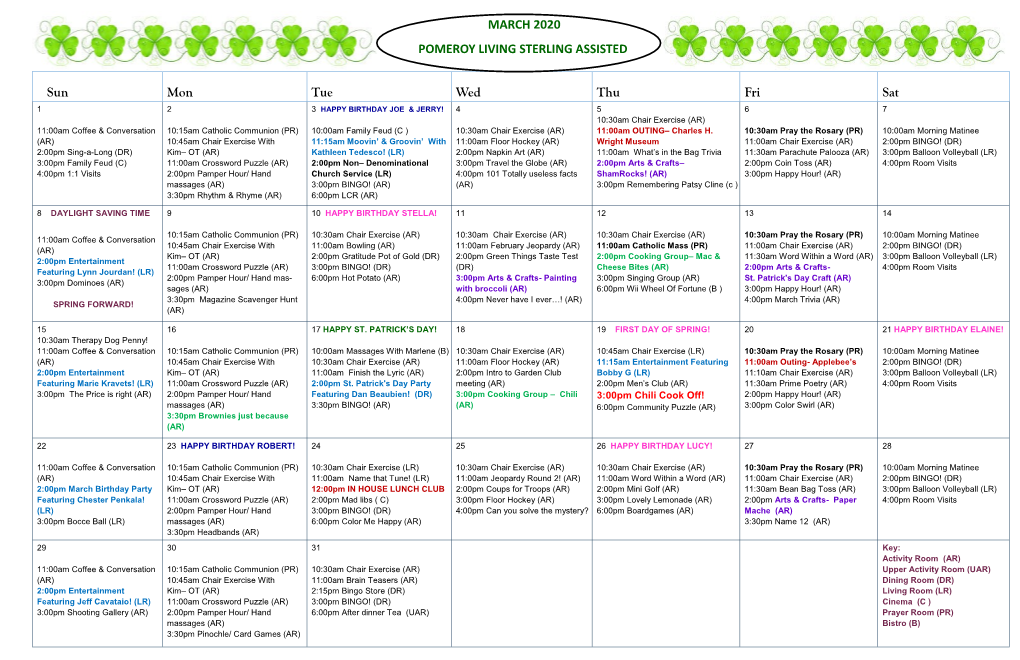 Sun Mon Tue Wed Thu Fri Sat MARCH 2020 POMEROY LIVING