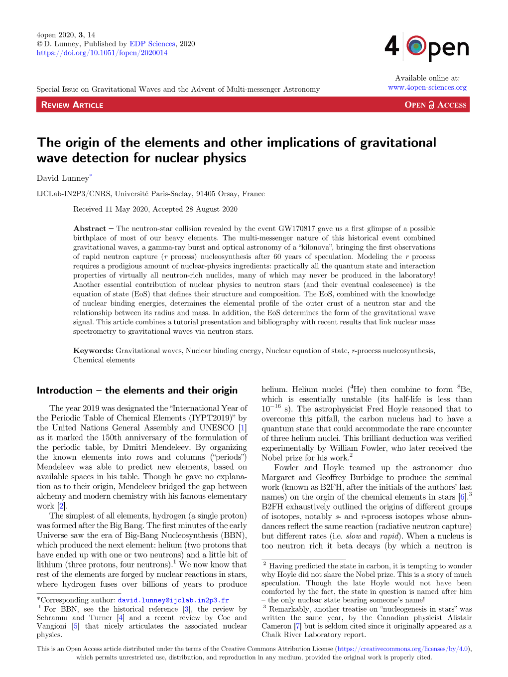 The Origin of the Elements and Other Implications of Gravitational Wave Detection for Nuclear Physics