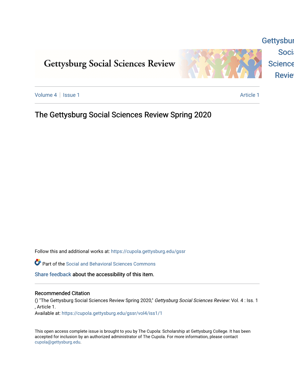 The Gettysburg Social Sciences Review Spring 2020