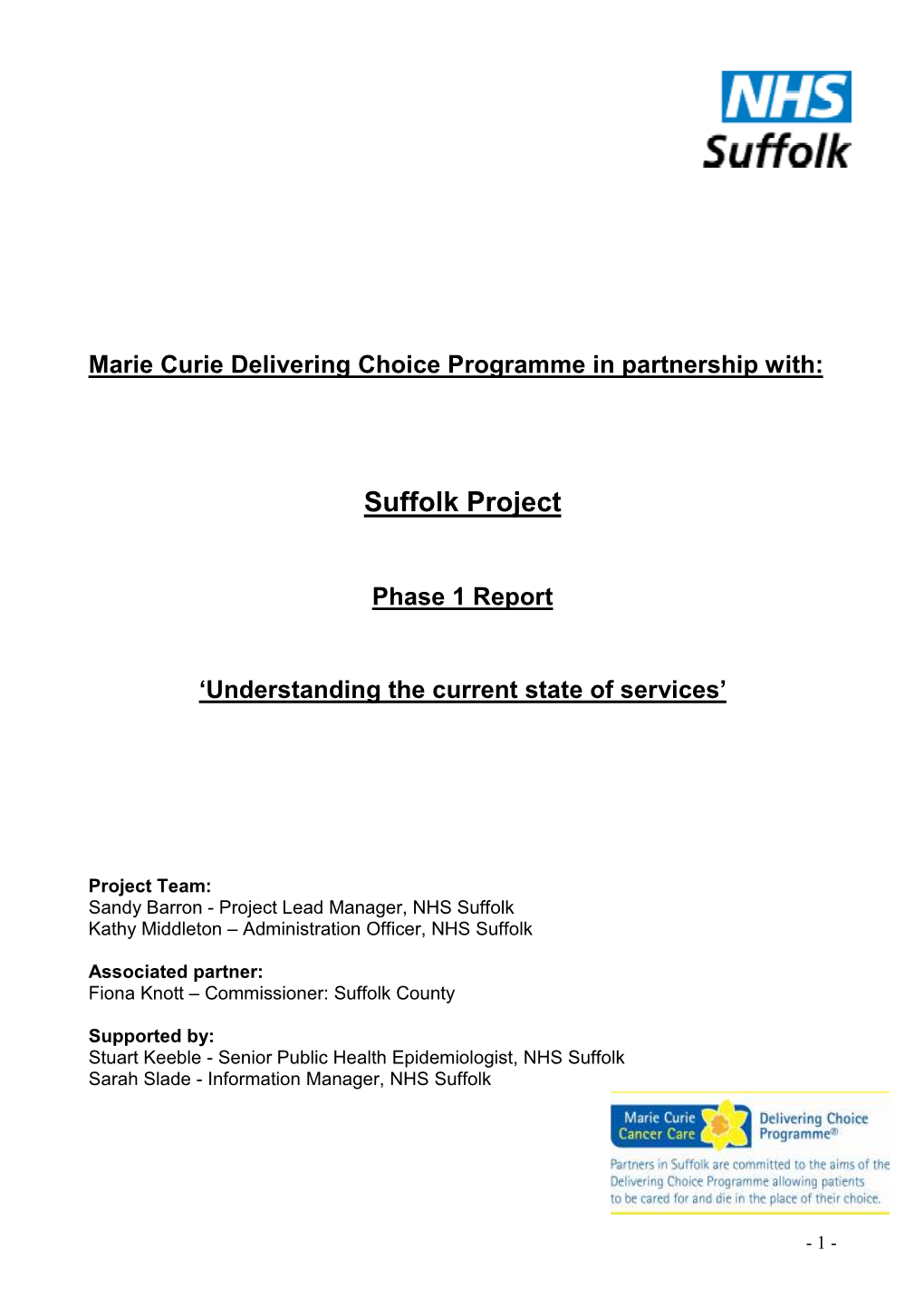 Marie Curie Delivering Choice Programme in Partnership With