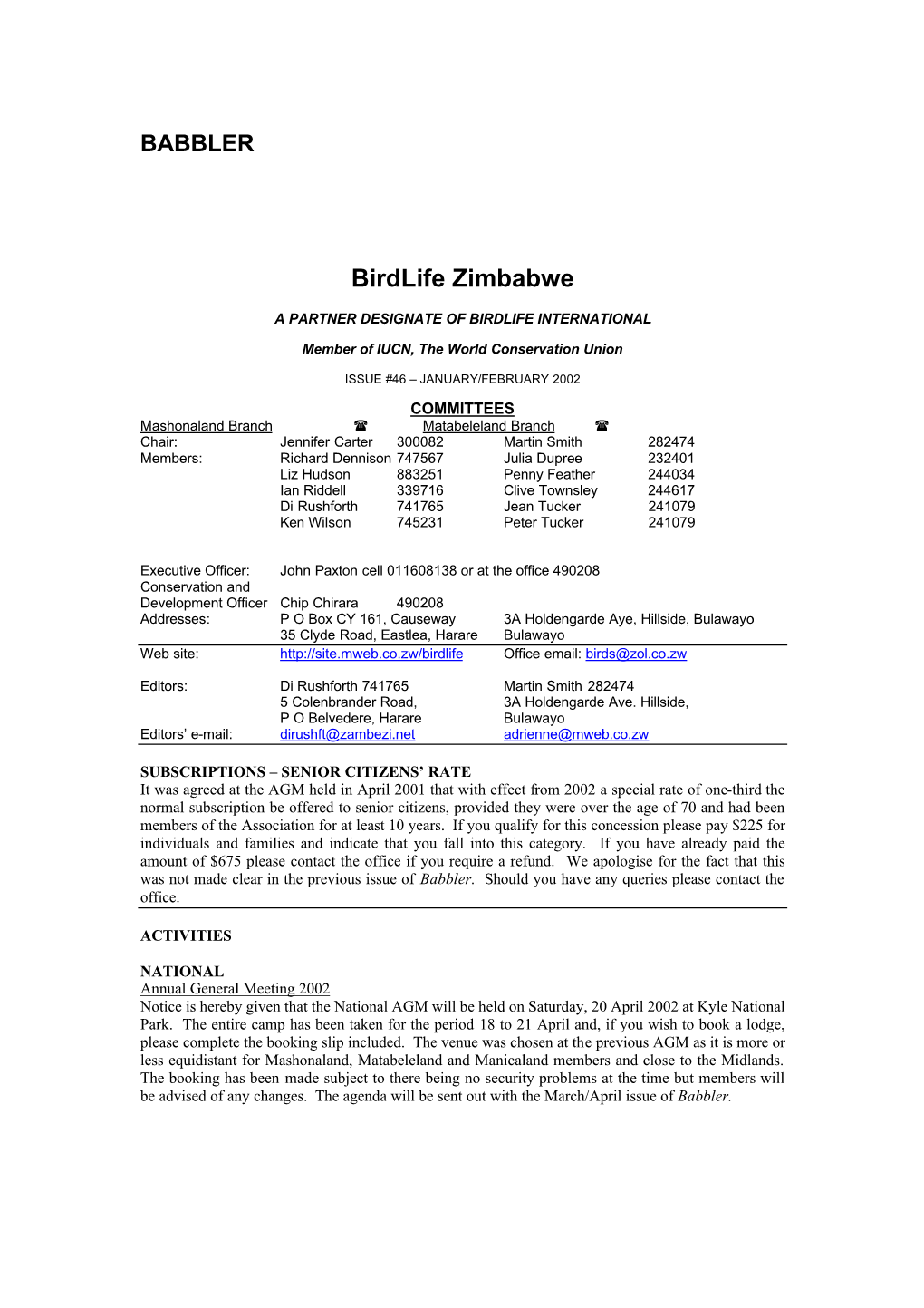 BABBLER Birdlife Zimbabwe