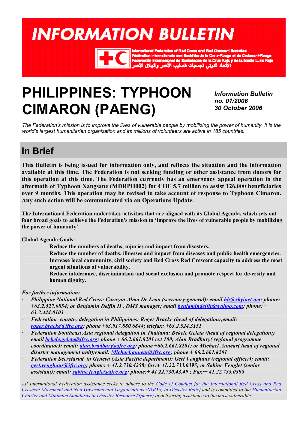Philippines: Typhoon Cimaron (Paeng)