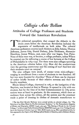 Collegia Ante Bellum Attitudes of College Professors and Students Toward the American Revolution