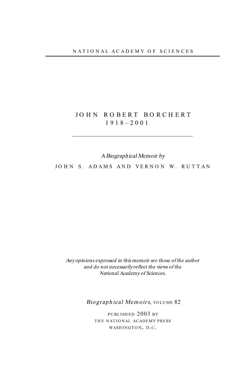 John Robert Borchert Biographical Memoir