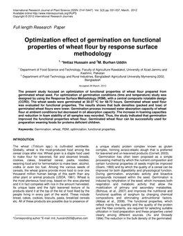 Optimization Effect of Germination on Functional Properties of Wheat Flour by Response Surface Methodology