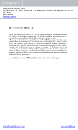 The Gospel and Henry VIII: Evangelicals in the Early English Reformation Alec Ryrie Frontmatter More Information