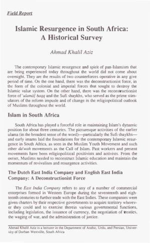 Islamic Resurgence in South Africa: a Historical Survey