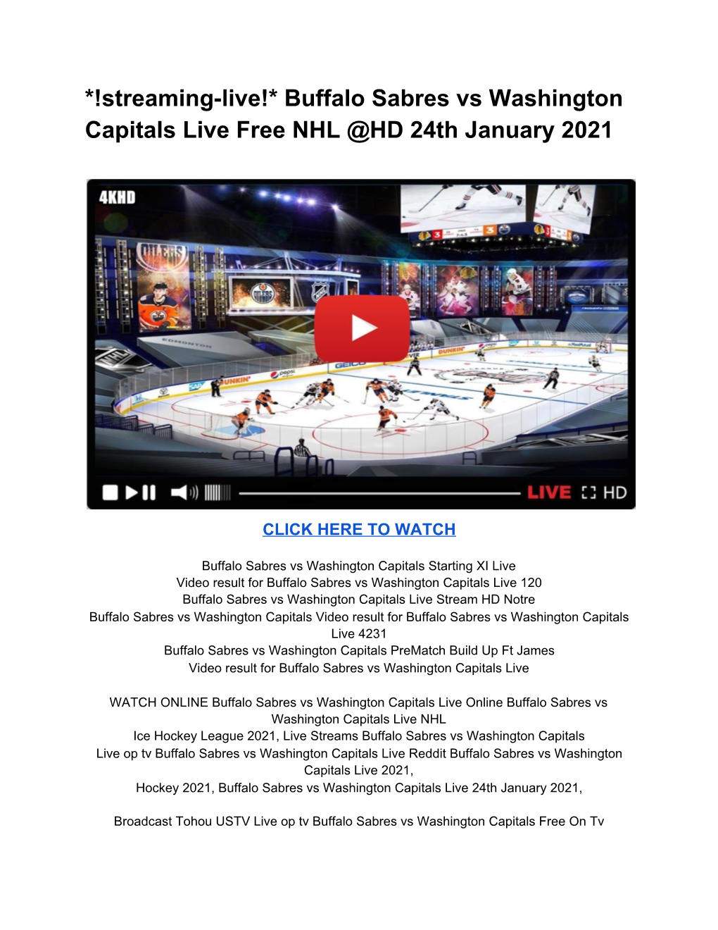 Buffalo Sabres Vs Washington Capitals Live Free NHL @HD 24Th January 2021