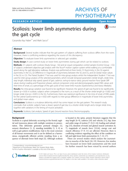 Scoliosis: Lower Limb Asymmetries During the Gait Cycle Cassandra Kay Haber1* and Mark Sacco2