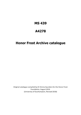 MS 439 A4278 Honor Frost Archive Catalogue