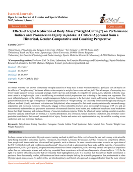 Weight-Cutting”) on Performance Indices and Proneness to Injury in Jūdōka