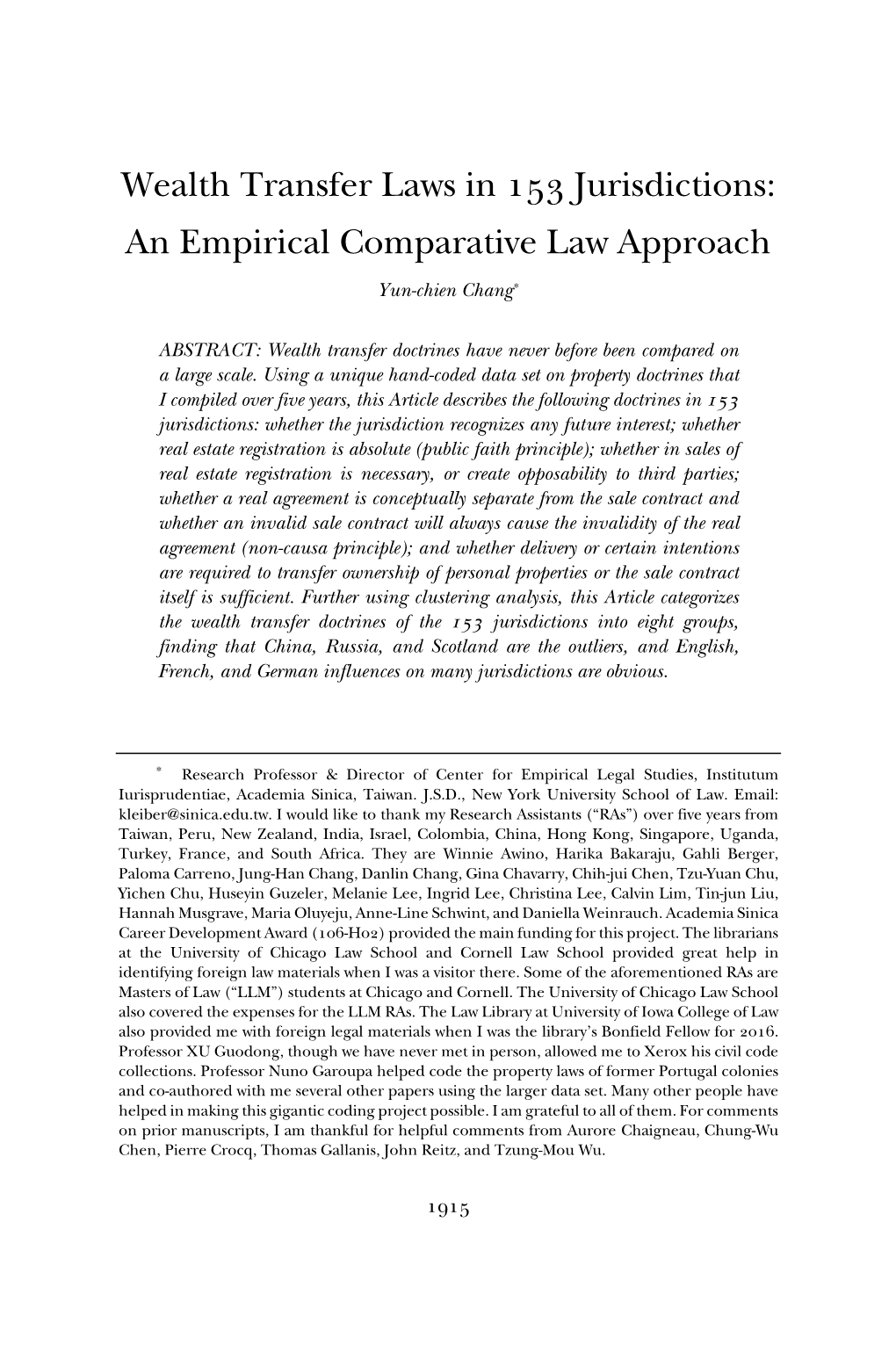 Wealth Transfer Laws in 153 Jurisdictions: an Empirical Comparative Law Approach