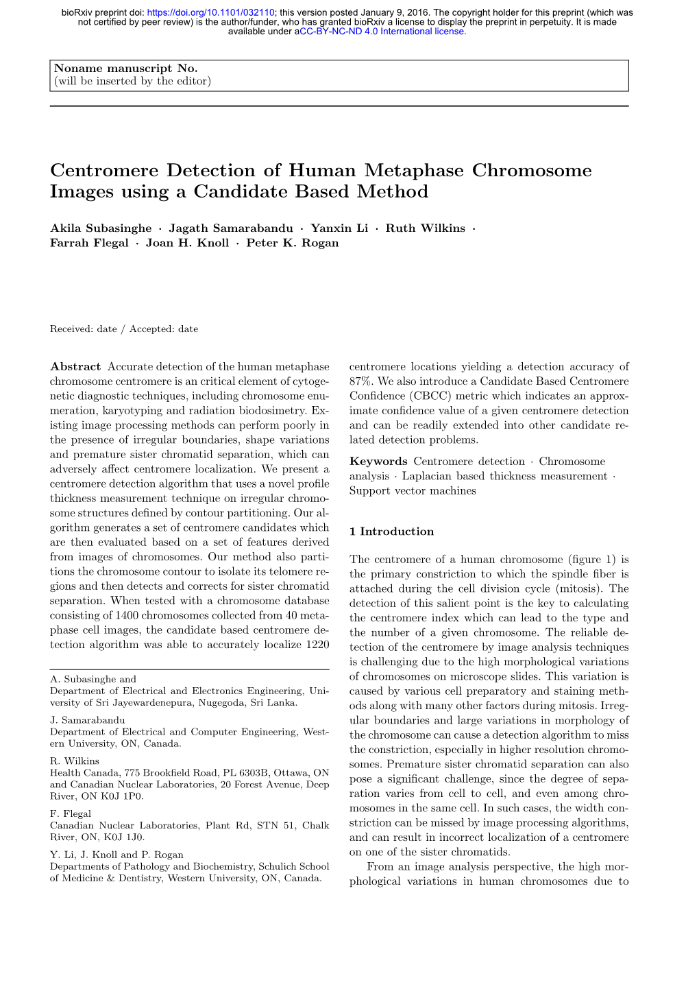 Centromere Detection of Human Metaphase Chromosome Images Using a Candidate Based Method