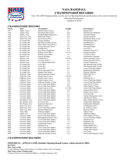 Naia Baseball Championship Records