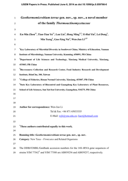 Geothermomicrobium Terrae Gen. Nov., Sp. Nov., a Novel Member Of