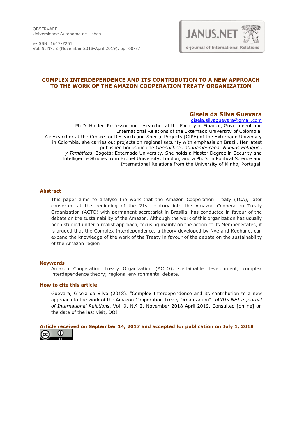 Complex Interdependence and Its Contribution to a New Approach to the Work of the Amazon Cooperation Treaty Organization