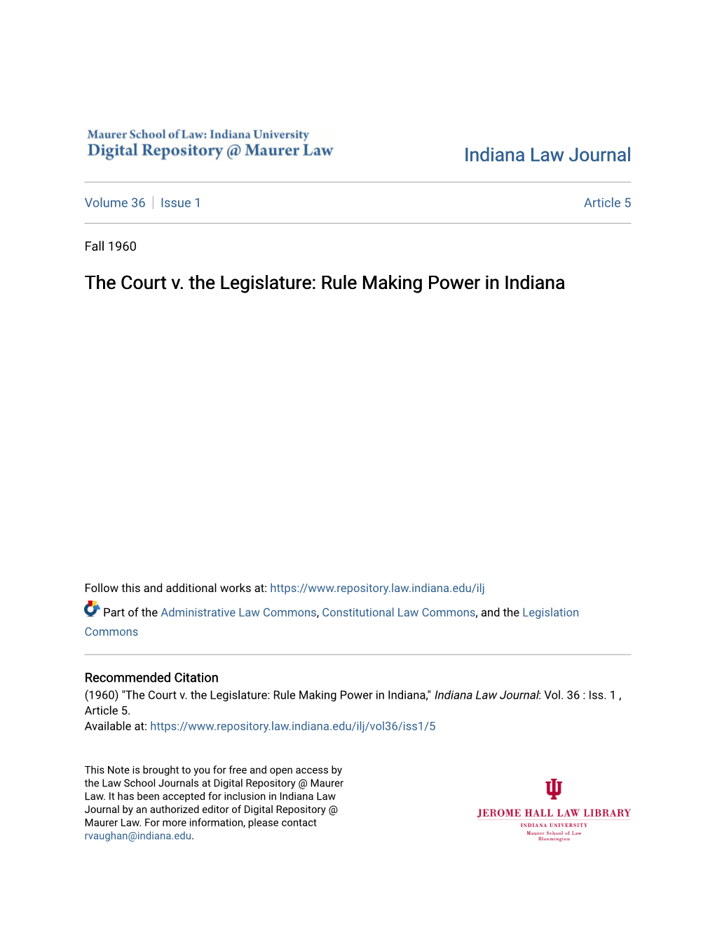 Rule Making Power in Indiana