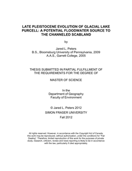 Late Pleistocene Evolution of Glacial Lake Purcell: a Potential Floodwater Source to the Channeled Scabland