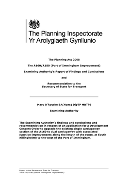 The Planning Act 2008 the A160/A180 (Port of Immingham