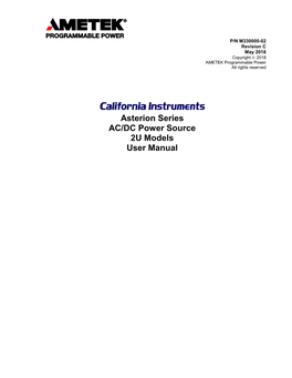 Asterion Series AC/DC Power Source 2U Models User Manual