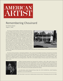 Remembering Chouinard by Kathleen Baxter August 1, 2001