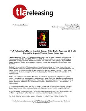 TLA Releasing's Horror Imprint, Danger After Dark, Acquires US & UK Rights for Award-Winning Satan Hates