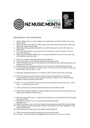 Quiz Questions Re. New Zealand Music