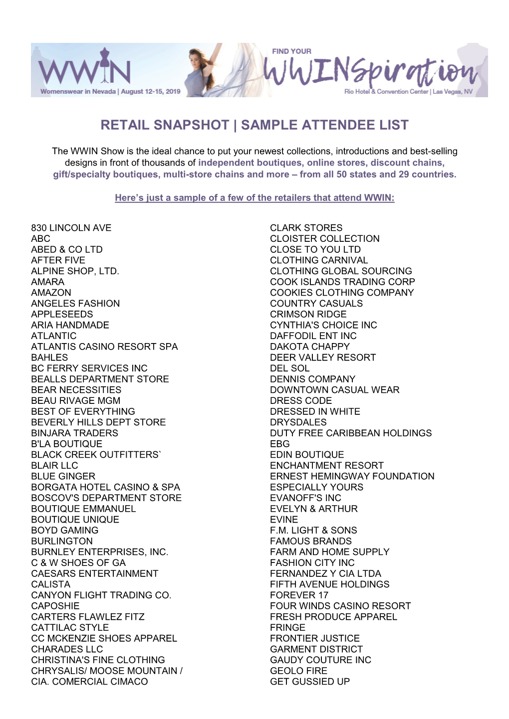 Retail Snapshot | Sample Attendee List